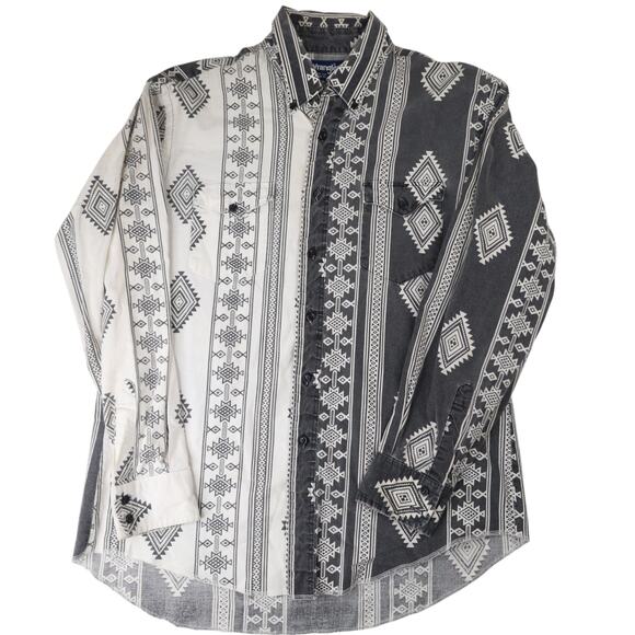 Vintage Wrangler Split Aztec Navajo Design Striped Western Shirt - Picture 1 of 8